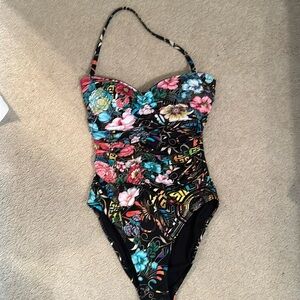 Johnny Was Ruched Sweetheart One Piece Swimsuit XS